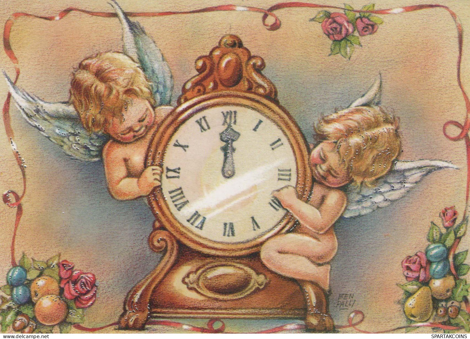ANGEL Happy New Year Christmas TABLE CLOCK Vintage Postcard CPSM #PAT870.GB - Angels