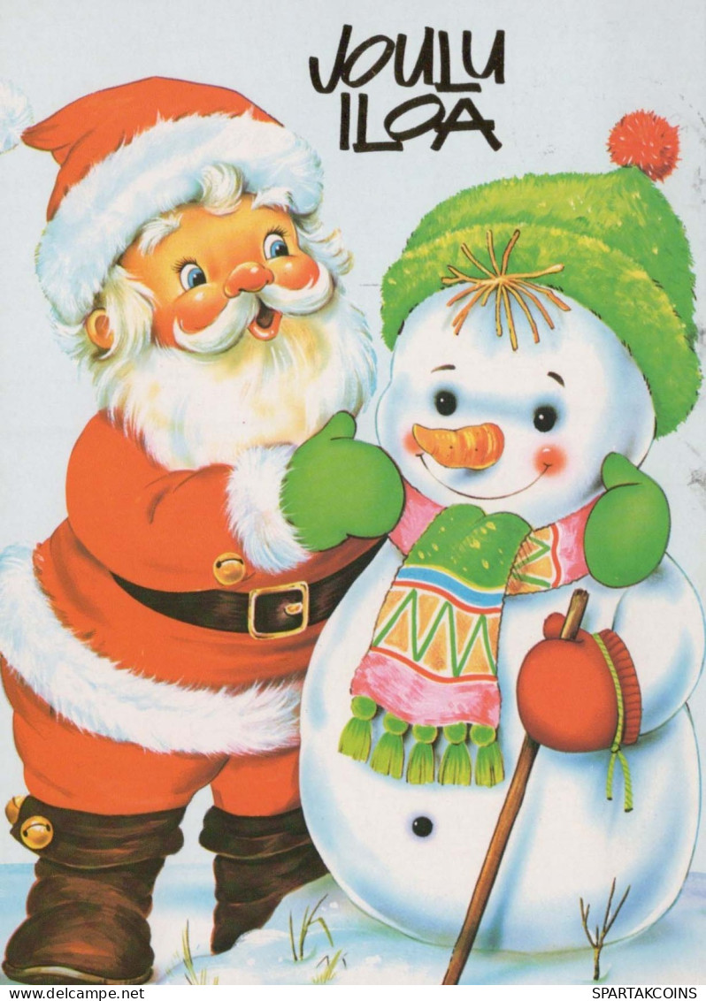 SANTA CLAUS Happy New Year Christmas SNOWMAN Vintage Postcard CPSM #PAU392.GB - Santa Claus