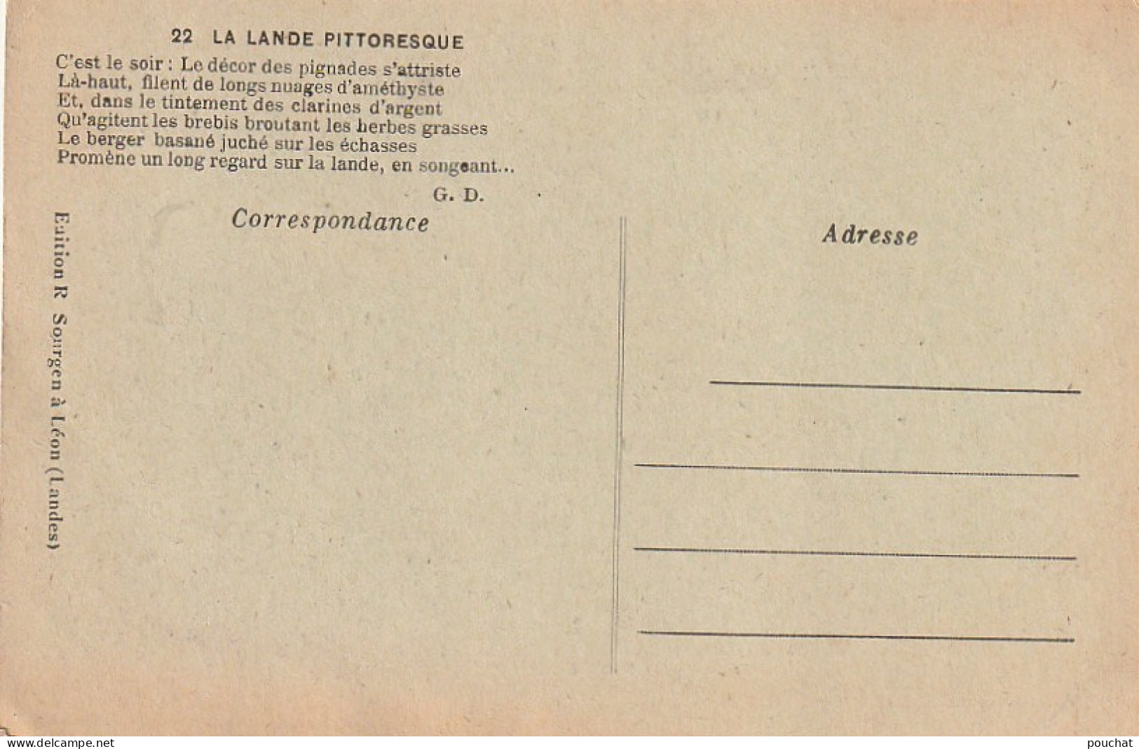 DE 23 -(40) LA LANDE PITTORESQUE - BERGER SUR LES ECHASSES ET SON TROUPEAU DE MOUTONS  -  2 SCANS - Crías