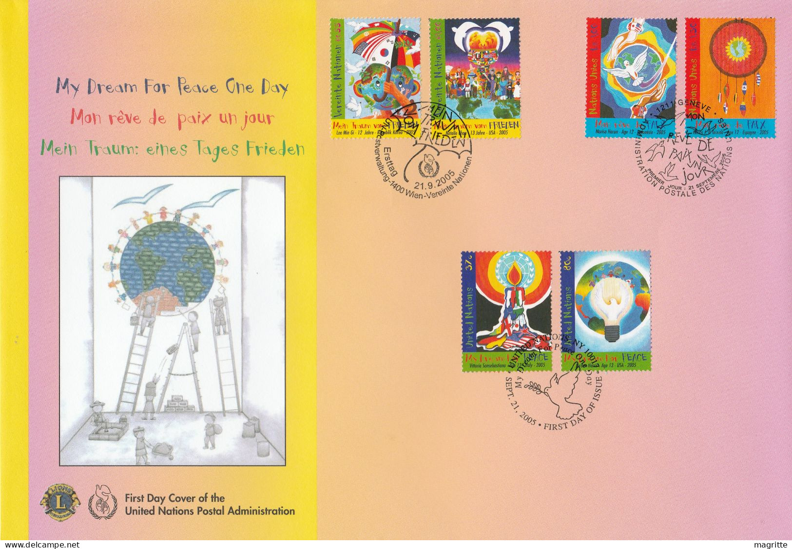 Bhutan Nelle Calédonie Nations Unies Rêve De Paix 2005 FDC ONU New Caledonia United Nations Dream For Peace - Emissions Communes