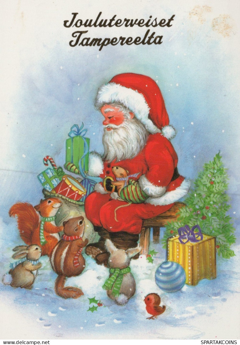 SANTA CLAUS ANIMALS CHRISTMAS Holidays Vintage Postcard CPSM #PAK635.GB - Santa Claus