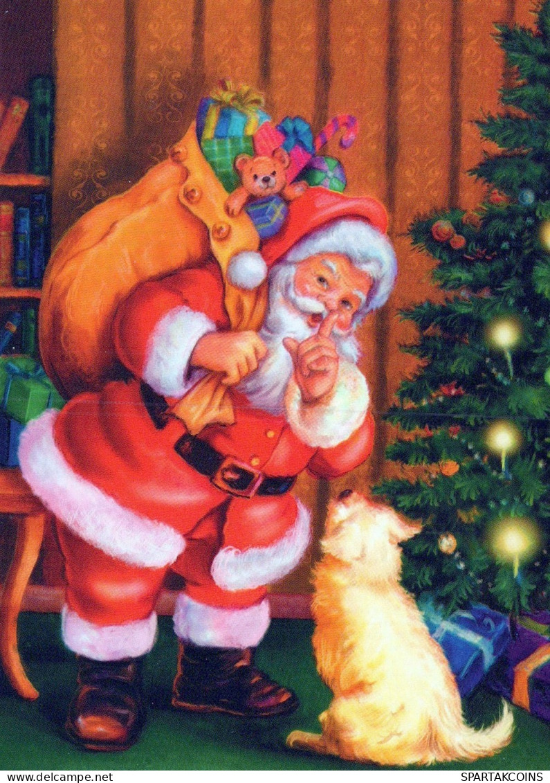 SANTA CLAUS ANIMALS CHRISTMAS Holidays Vintage Postcard CPSM #PAK562.GB - Santa Claus