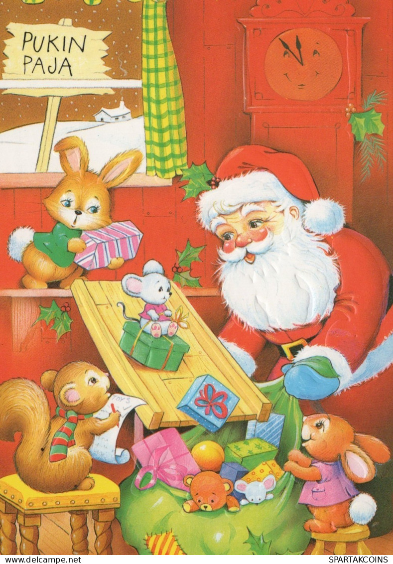 SANTA CLAUS ANIMALS CHRISTMAS Holidays Vintage Postcard CPSM #PAK499.GB - Santa Claus