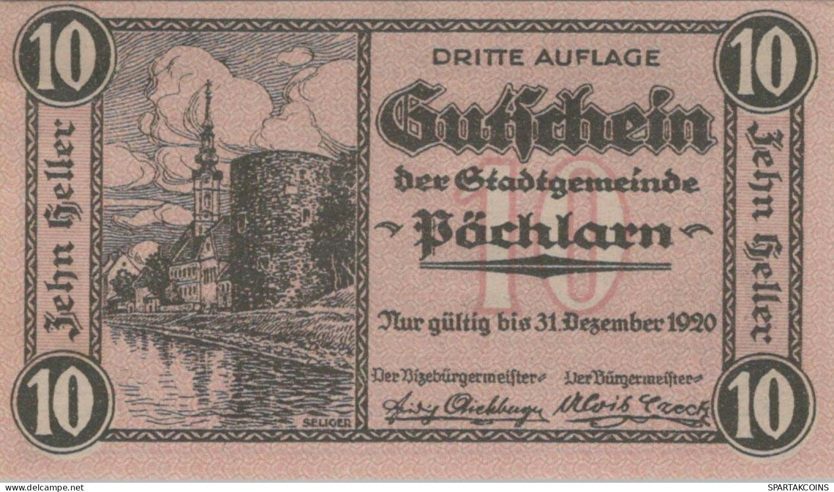 10 HELLER 1920 Stadt PoCHLARN Niedrigeren Österreich Notgeld Banknote #PE399 - [11] Emissions Locales