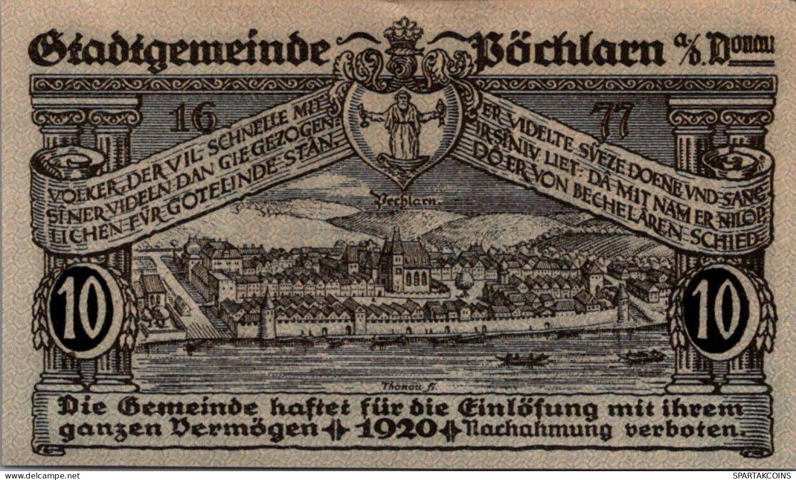 10 HELLER 1920 Stadt PÖCHLARN Niedrigeren Österreich Notgeld Papiergeld Banknote #PG982 - [11] Emissions Locales
