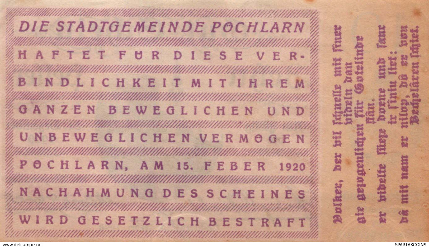 10 HELLER 1920 Stadt PoCHLARN Niedrigeren Österreich Notgeld Banknote #PE210 - [11] Local Banknote Issues