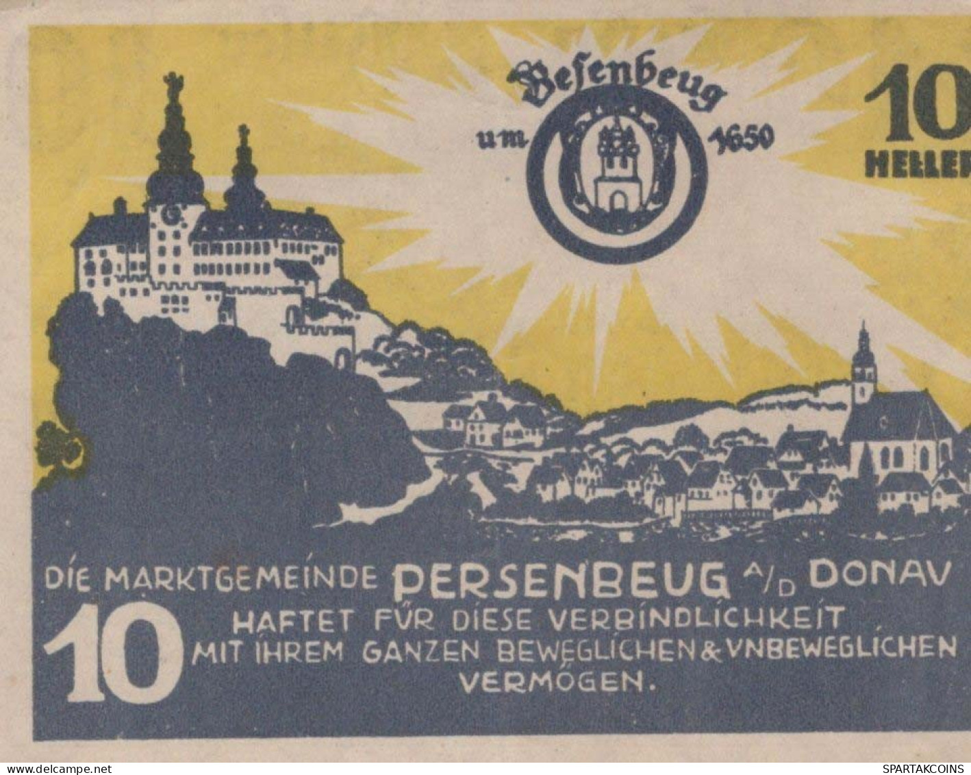 10 HELLER 1920 Stadt PERSENBEUG Niedrigeren Österreich Notgeld #PE515 - [11] Local Banknote Issues