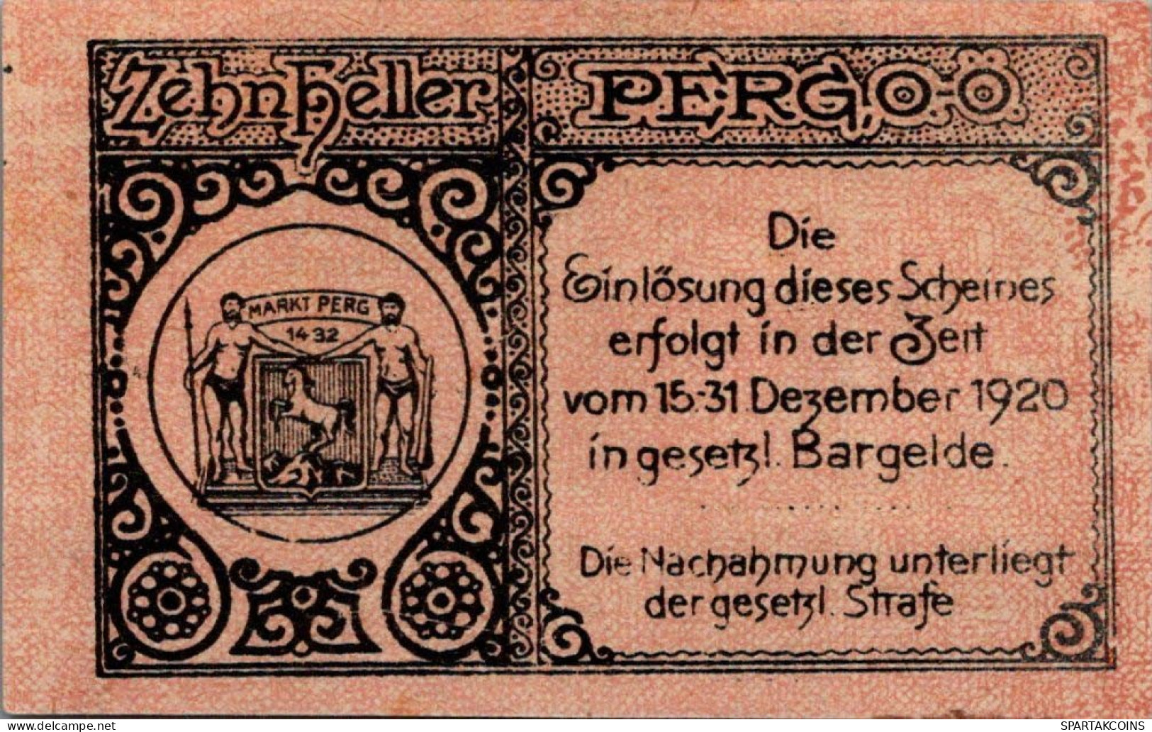 10 HELLER 1920 Stadt PERG Oberösterreich Österreich Notgeld Banknote #PE372 - [11] Emissions Locales