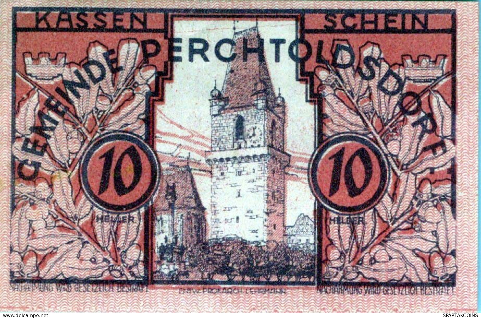 10 HELLER 1920 Stadt PERCHTOLDSDORF Niedrigeren Österreich Notgeld #PE417 - [11] Emisiones Locales
