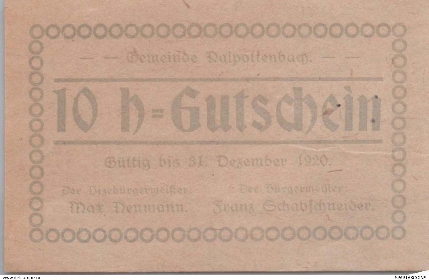 10 HELLER 1920 Stadt Österreich Notgeld Papiergeld Banknote #PE538 - [11] Emissions Locales