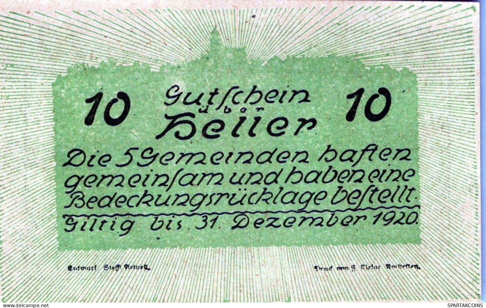 10 HELLER 1920 Stadt NUSSENDORF-ARTSTETTEN Niedrigeren Österreich #PE439 - [11] Emisiones Locales
