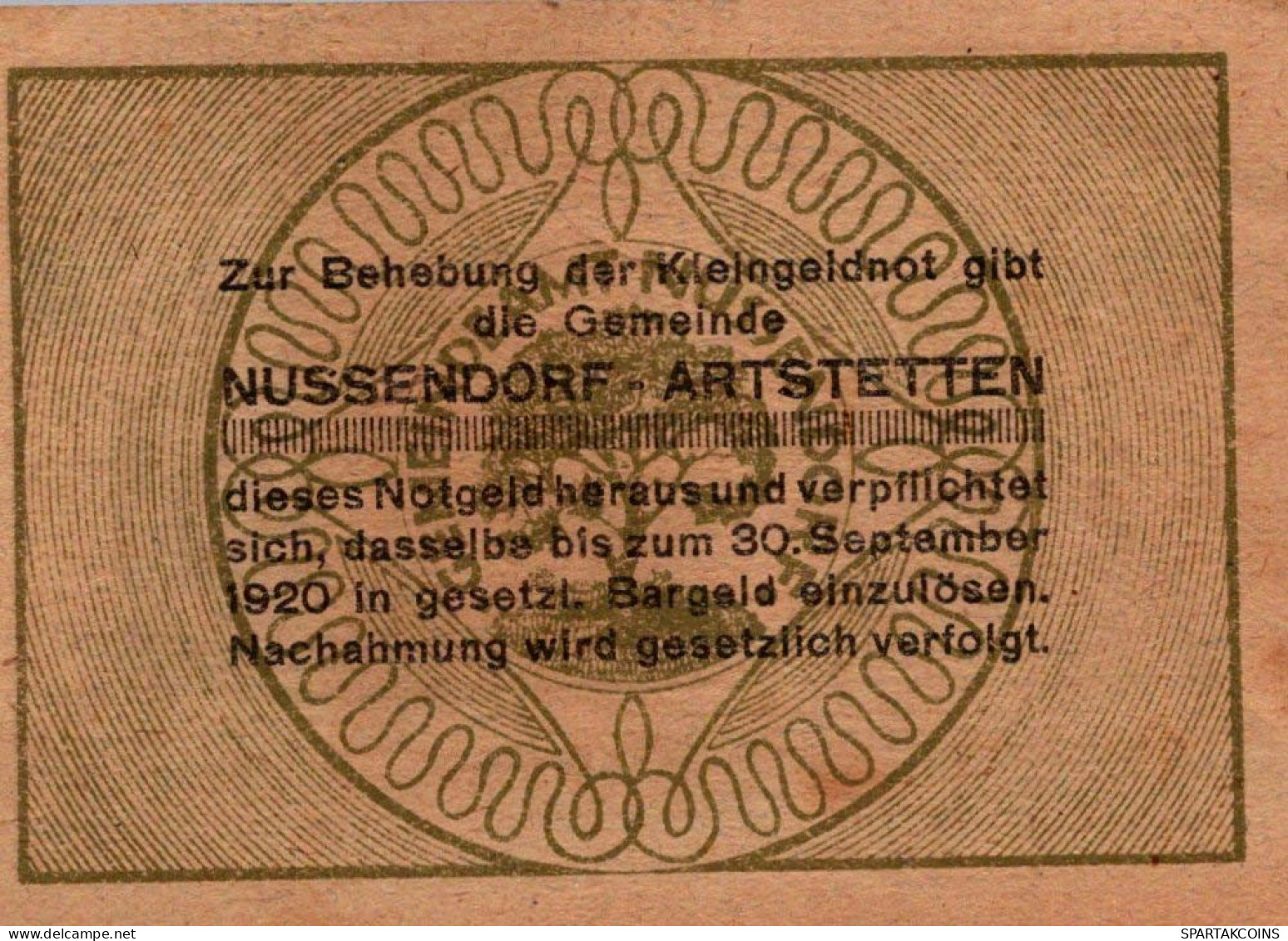 10 HELLER 1920 Stadt NUSSENDORF-ARTSTETTEN Niedrigeren Österreich #PE204 - [11] Emisiones Locales