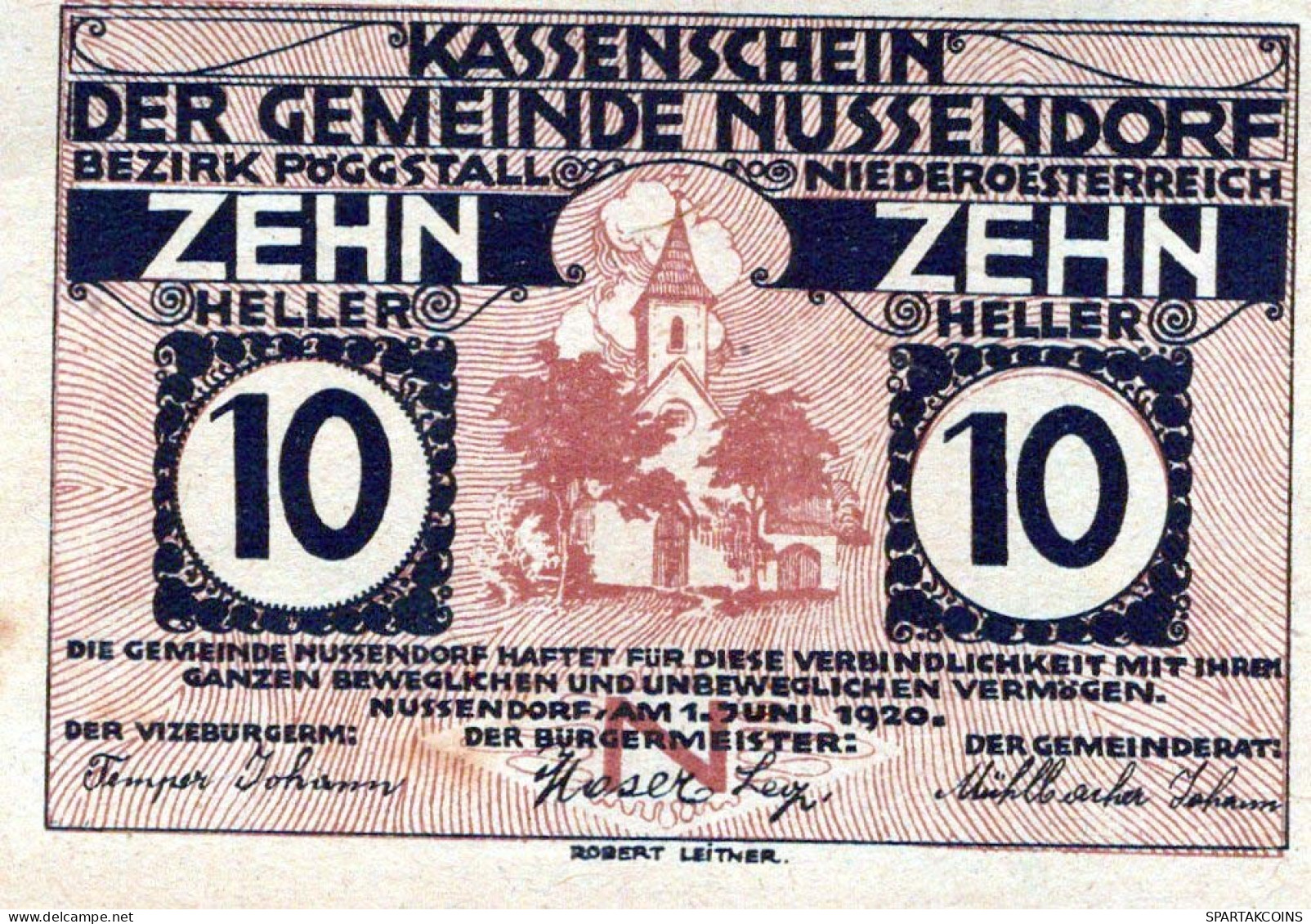 10 HELLER 1920 Stadt NUSSENDORF-ARTSTETTEN Niedrigeren Österreich #PE204 - [11] Emisiones Locales