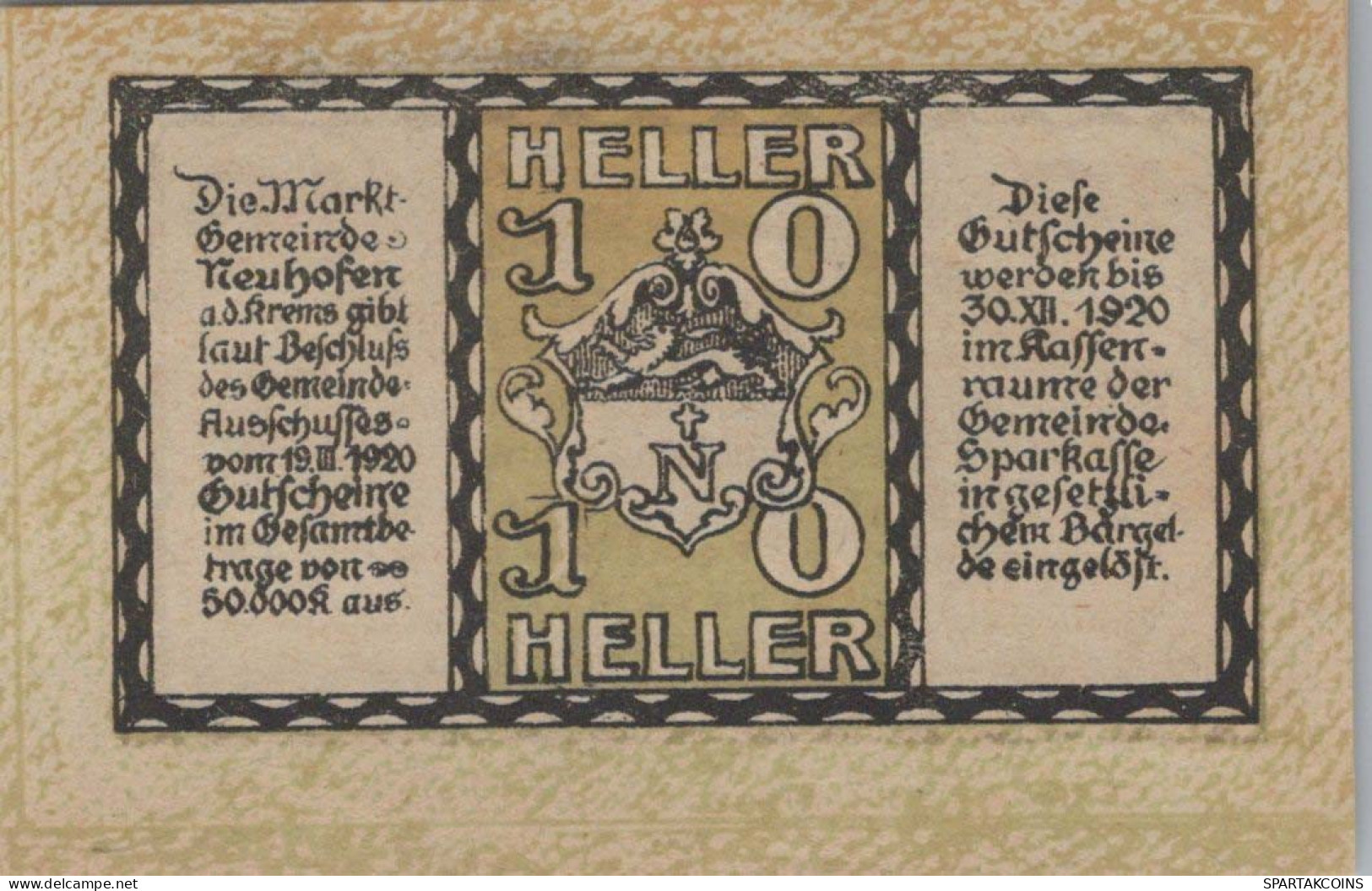 10 HELLER 1920 Stadt NEUHOFEN AN DER KREMS Oberösterreich Österreich #PE233 - [11] Local Banknote Issues