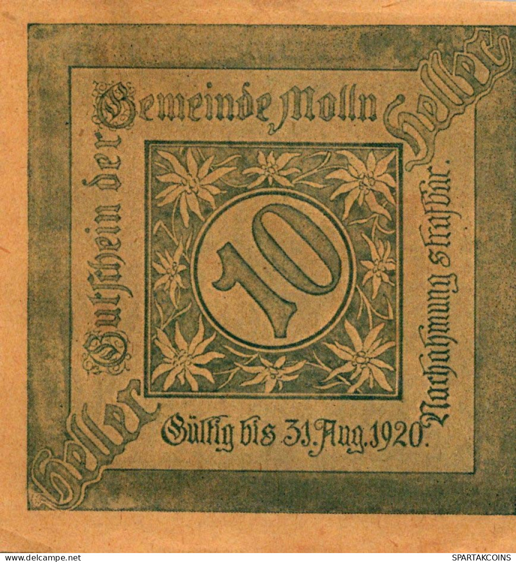 10 HELLER 1920 Stadt MOLLN Oberösterreich Österreich Notgeld Banknote #PD831 - [11] Emisiones Locales