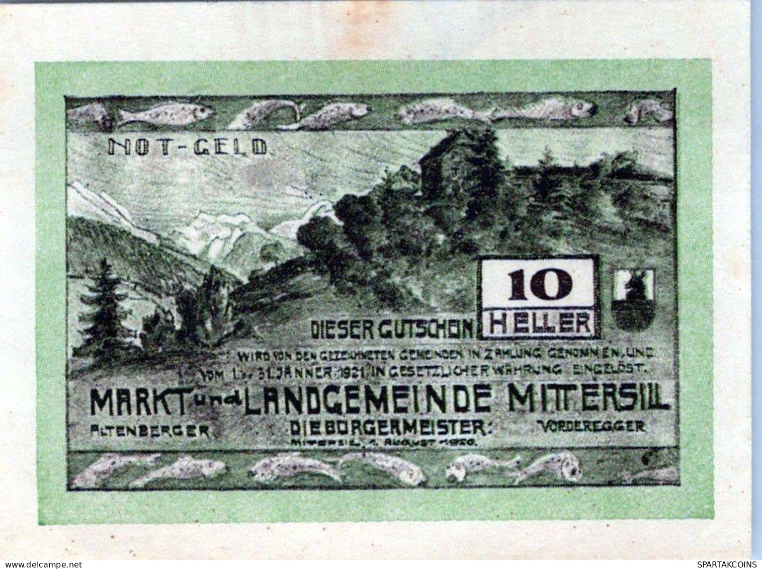 10 HELLER 1920 Stadt MITTERSILL Salzburg Österreich Notgeld Banknote #PI254 - [11] Local Banknote Issues
