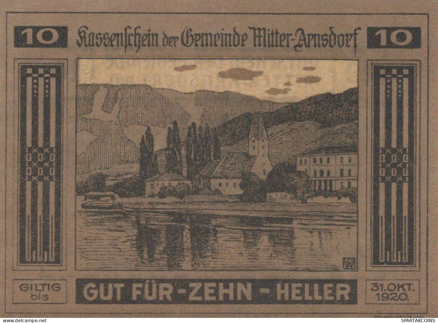 10 HELLER 1920 Stadt MITTER-ARNSDORF Niedrigeren Österreich Notgeld Papiergeld Banknote #PG952 - [11] Local Banknote Issues