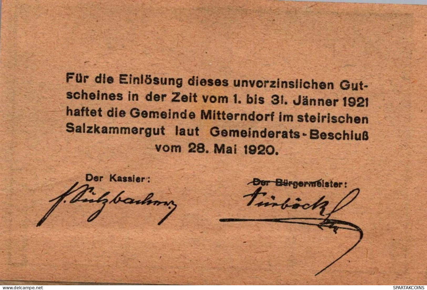 10 HELLER 1920 Stadt MITTERNDORF Styria Österreich Notgeld Banknote #PD874 - [11] Emissions Locales