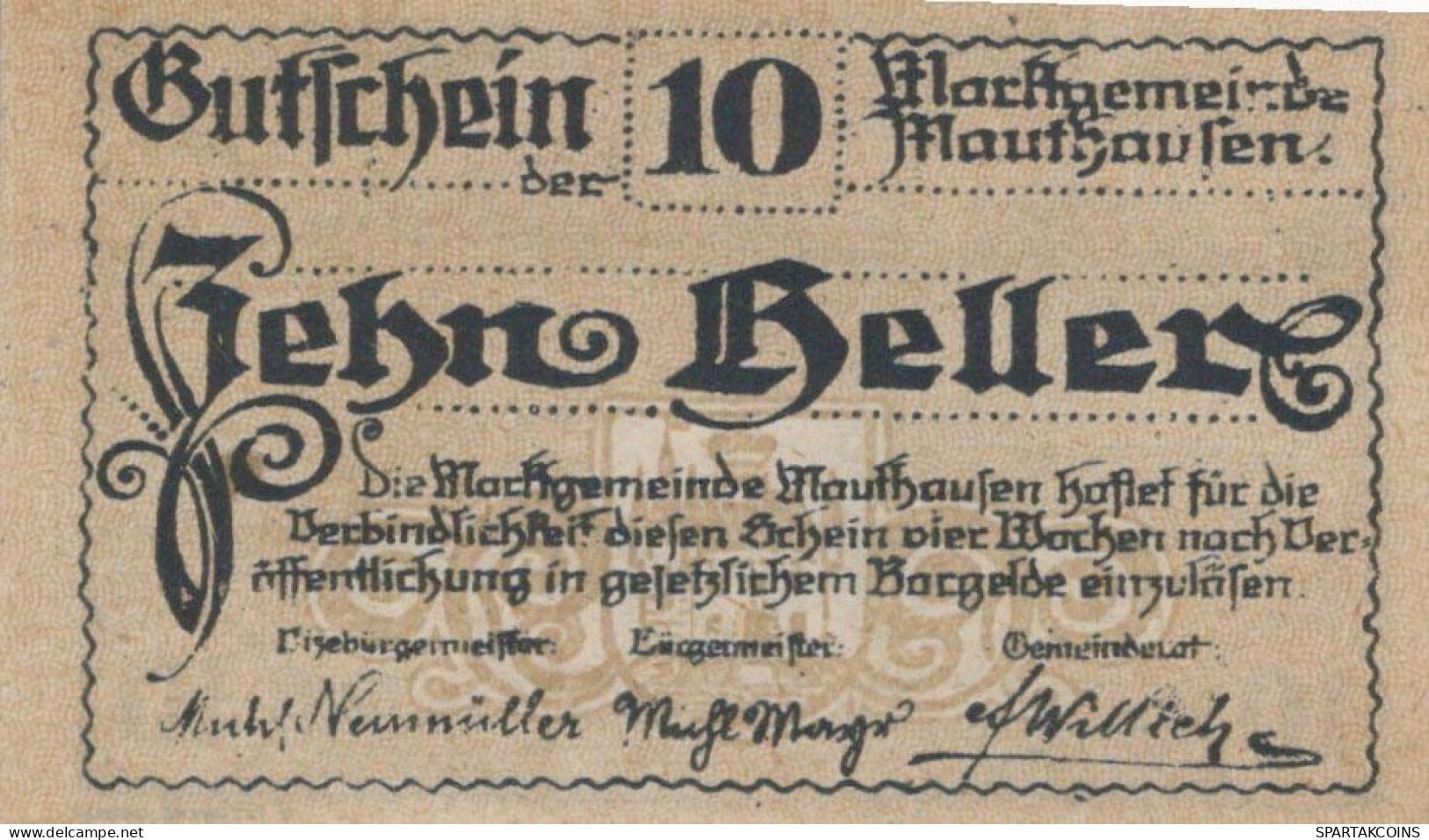 10 HELLER 1920 Stadt MAUTHAUSEN Oberösterreich Österreich Notgeld Papiergeld Banknote #PG649 - [11] Local Banknote Issues