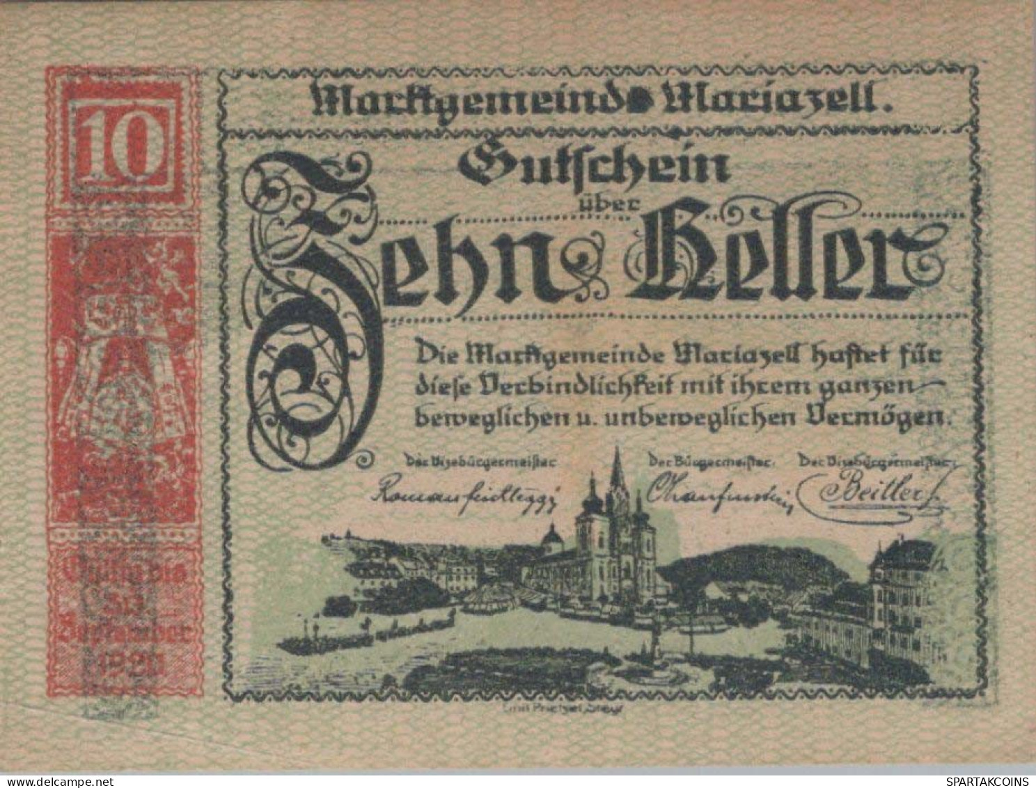 10 HELLER 1920 Stadt MARIAZELL Styria Österreich Notgeld Papiergeld Banknote #PG932 - [11] Local Banknote Issues