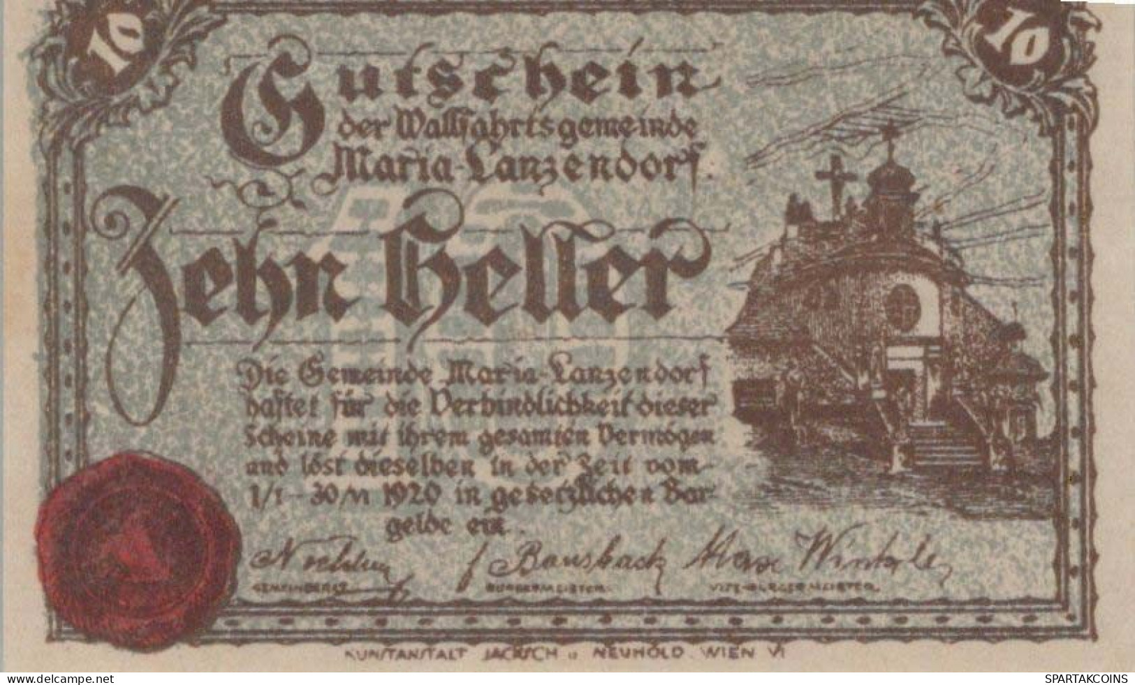 10 HELLER 1920 Stadt MARIA LANZENDORF Niedrigeren Österreich Notgeld #PD848 - [11] Local Banknote Issues