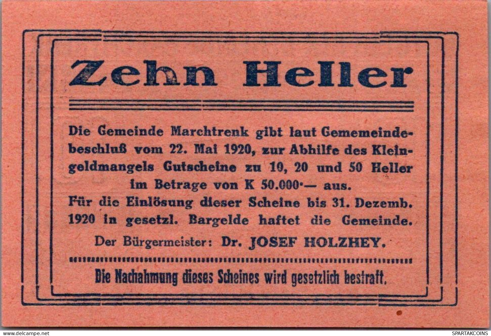 10 HELLER 1920 Stadt MARCHTRENK Oberösterreich Österreich Notgeld #PJ226 - [11] Emissions Locales