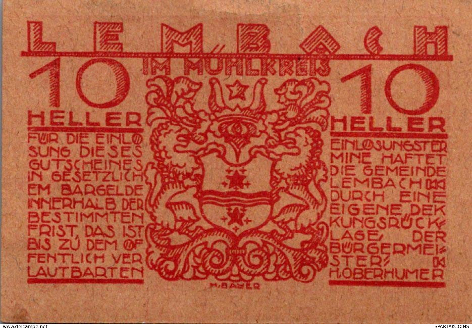 10 HELLER 1920 Stadt LEMBACH Oberösterreich Österreich Notgeld Banknote #PD766 - [11] Local Banknote Issues