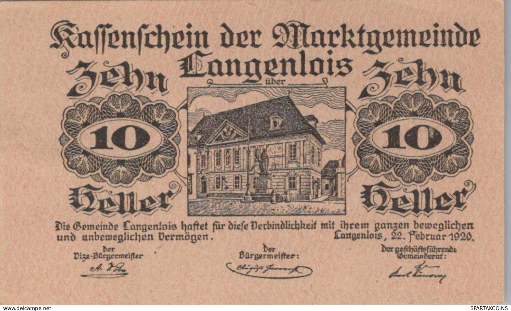 10 HELLER 1920 Stadt LANGENLOIS Niedrigeren Österreich Notgeld Papiergeld Banknote #PG601 - [11] Emissions Locales