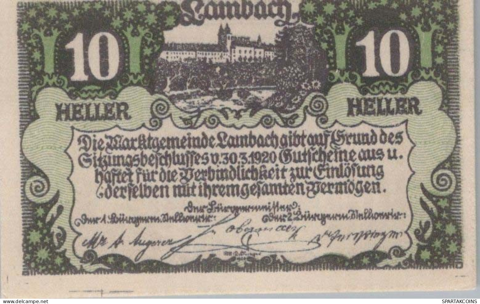 10 HELLER 1920 Stadt LAMBACH Oberösterreich Österreich Notgeld Papiergeld Banknote #PG897 - [11] Local Banknote Issues