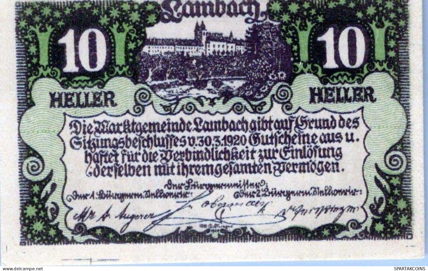 10 HELLER 1920 Stadt LAMBACH Oberösterreich Österreich Notgeld Papiergeld Banknote #PG897 - [11] Local Banknote Issues