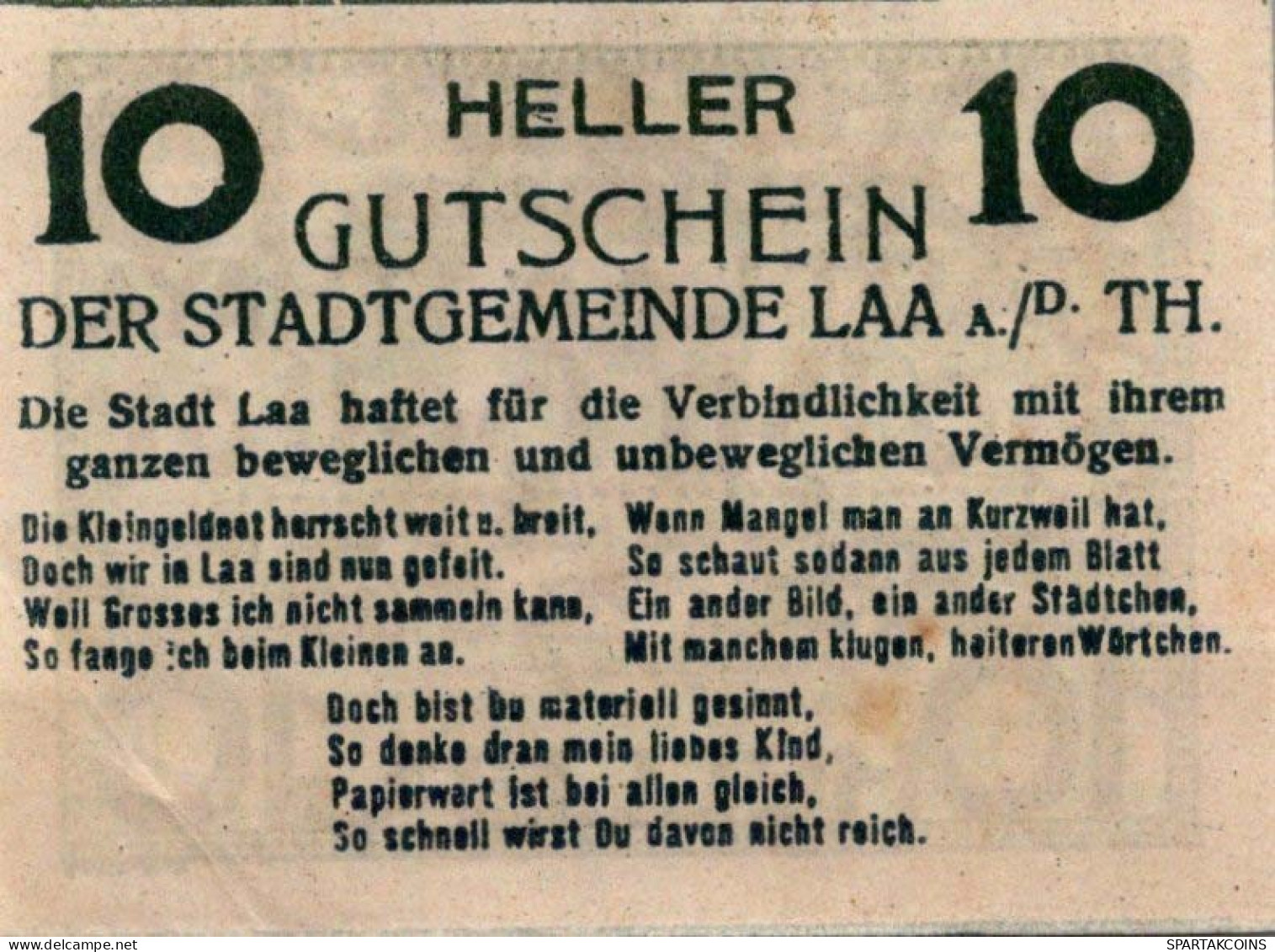 10 HELLER 1920 Stadt Laa An Der Thaya Österreich Notgeld Banknote #PD826 - [11] Local Banknote Issues