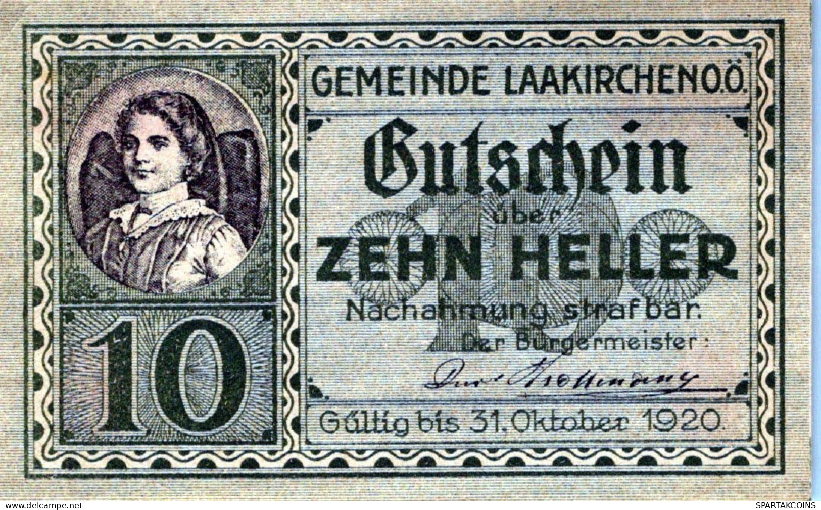 10 HELLER 1920 Stadt LAAKIRCHEN Oberösterreich Österreich Notgeld Papiergeld Banknote #PG929 - [11] Emissions Locales