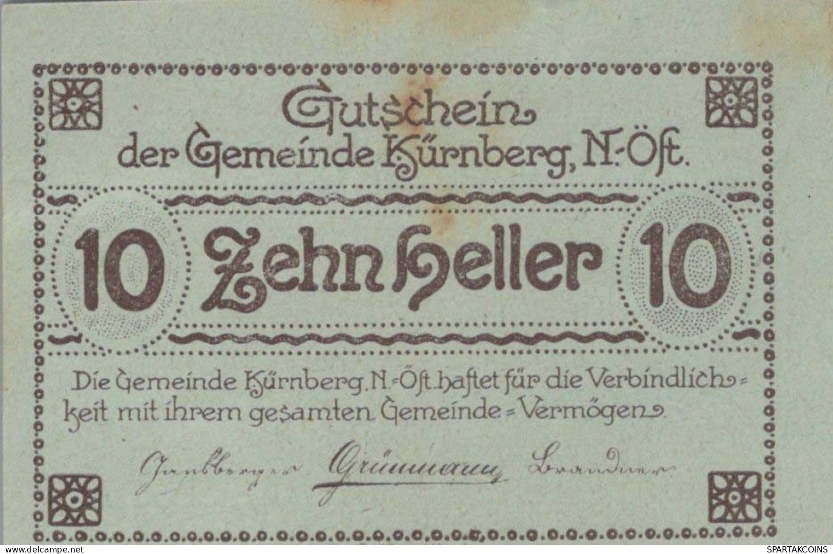 10 HELLER 1920 Stadt KÜRNBERG Niedrigeren Österreich Notgeld Papiergeld Banknote #PG920 - [11] Emissions Locales