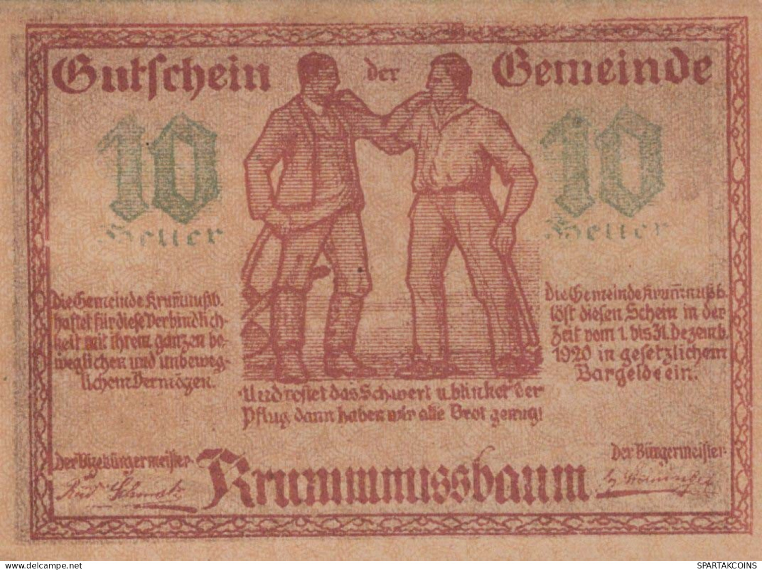 10 HELLER 1920 Stadt KRUMMNUSSBAUM Niedrigeren Österreich Notgeld Papiergeld Banknote #PG905 - [11] Local Banknote Issues