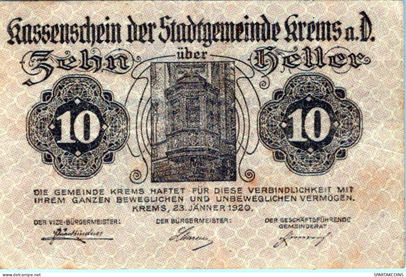 10 HELLER 1920 Stadt KREMS AN DER DONAU Niedrigeren Österreich Notgeld #PD727 - [11] Lokale Uitgaven