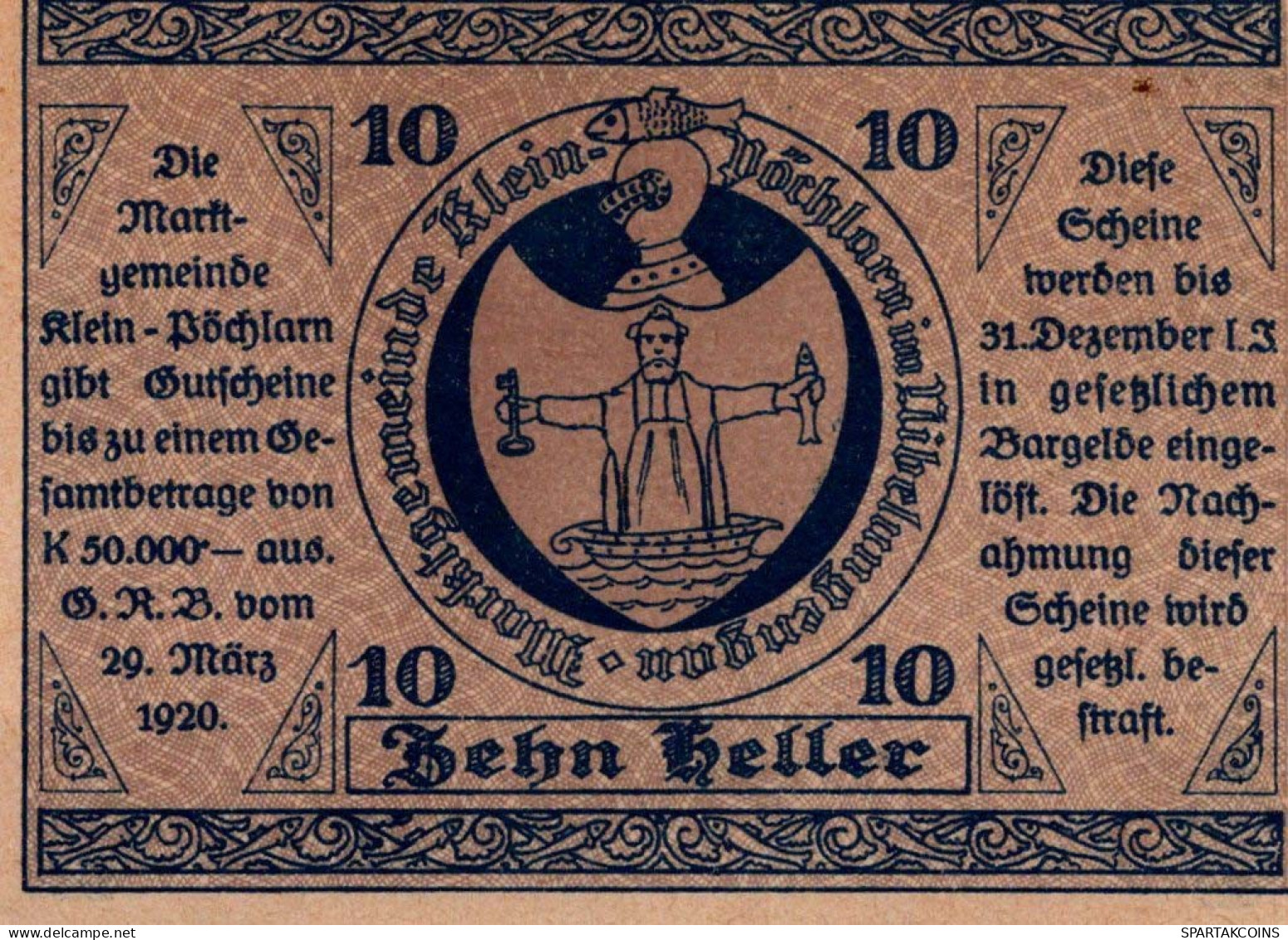10 HELLER 1920 Stadt KLEIN-PoCHLARN Niedrigeren Österreich Notgeld #PD704 - [11] Emissions Locales