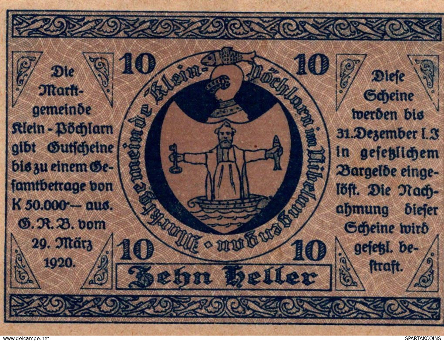 10 HELLER 1920 Stadt KLEIN-PoCHLARN Niedrigeren Österreich Notgeld #PD696 - [11] Local Banknote Issues