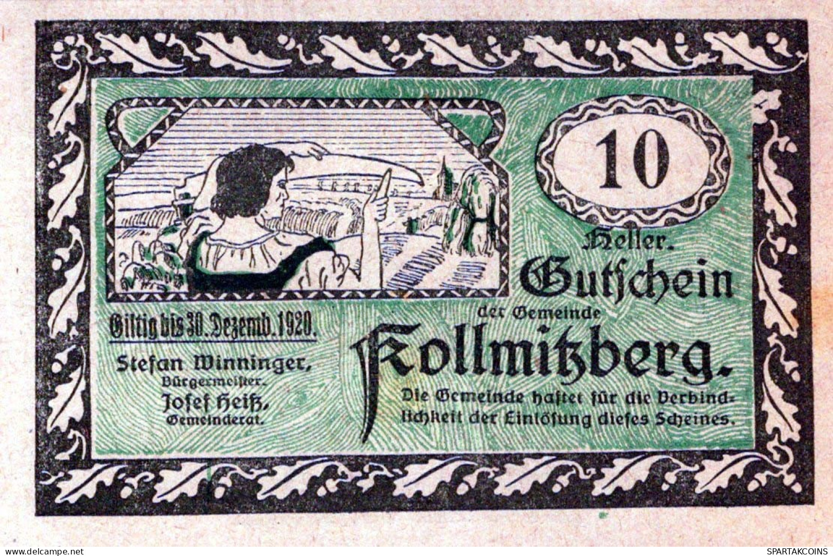 10 HELLER 1920 Stadt KOLLMITZBERG Niedrigeren Österreich Notgeld #PD722 - [11] Lokale Uitgaven