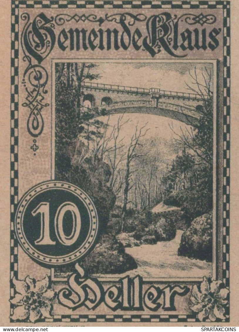 10 HELLER 1920 Stadt KLAUS Oberösterreich Österreich UNC Österreich Notgeld Banknote #PH383 - [11] Local Banknote Issues