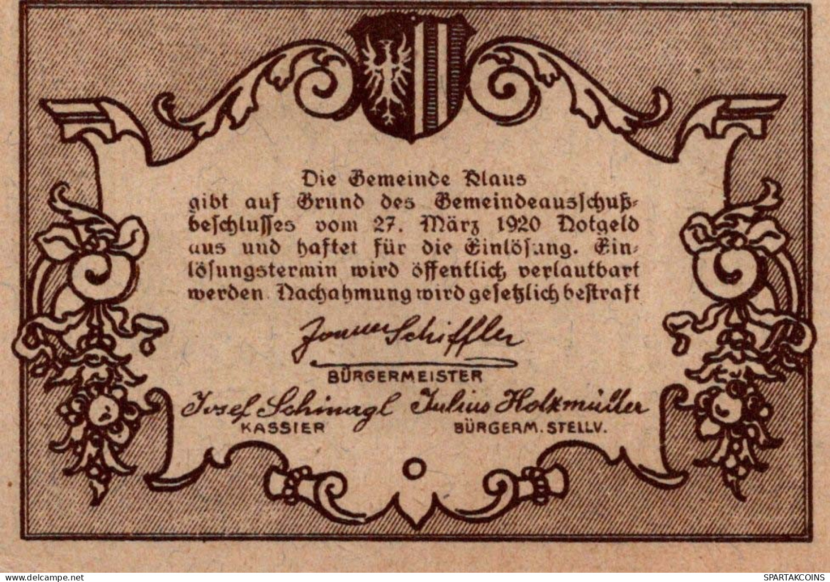 10 HELLER 1920 Stadt KLAUS Oberösterreich Österreich UNC Österreich Notgeld Banknote #PH383 - [11] Emissions Locales