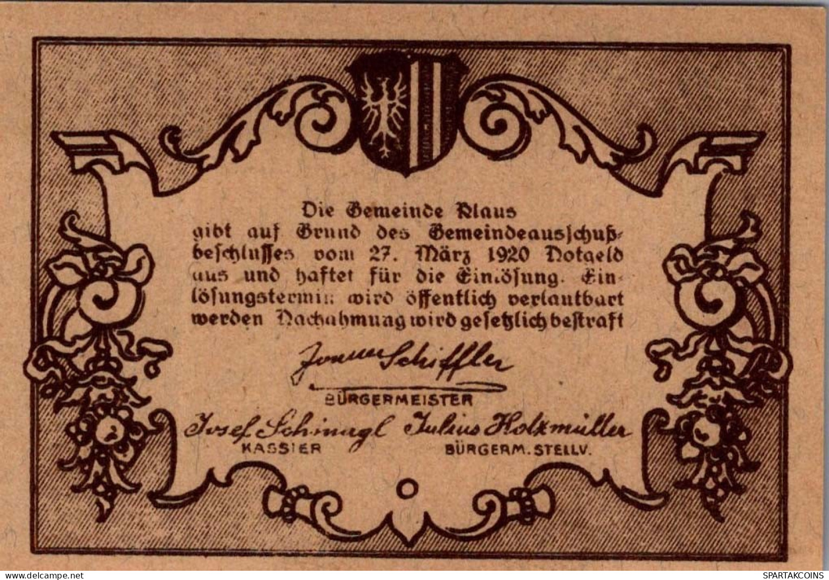 10 HELLER 1920 Stadt KLAUS Oberösterreich Österreich UNC Österreich Notgeld Banknote #PH472 - [11] Lokale Uitgaven