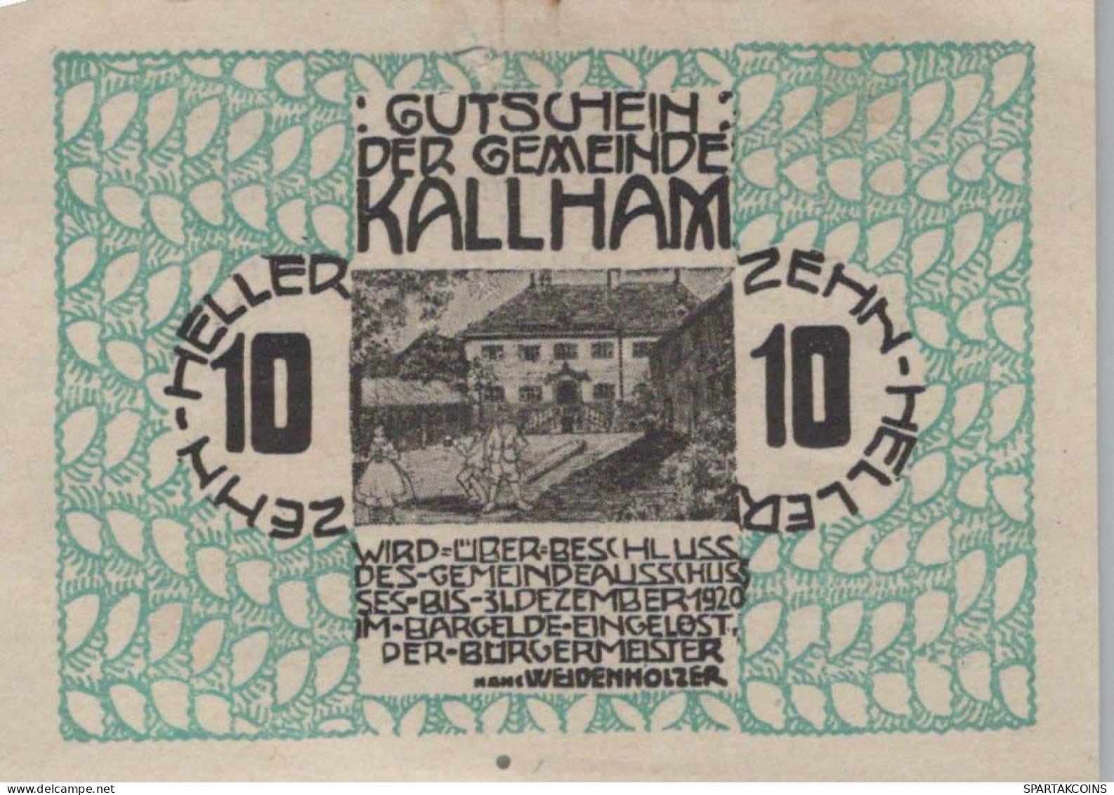 10 HELLER 1920 Stadt KALLHAM Oberösterreich Österreich Notgeld Banknote #PD665 - [11] Emissions Locales