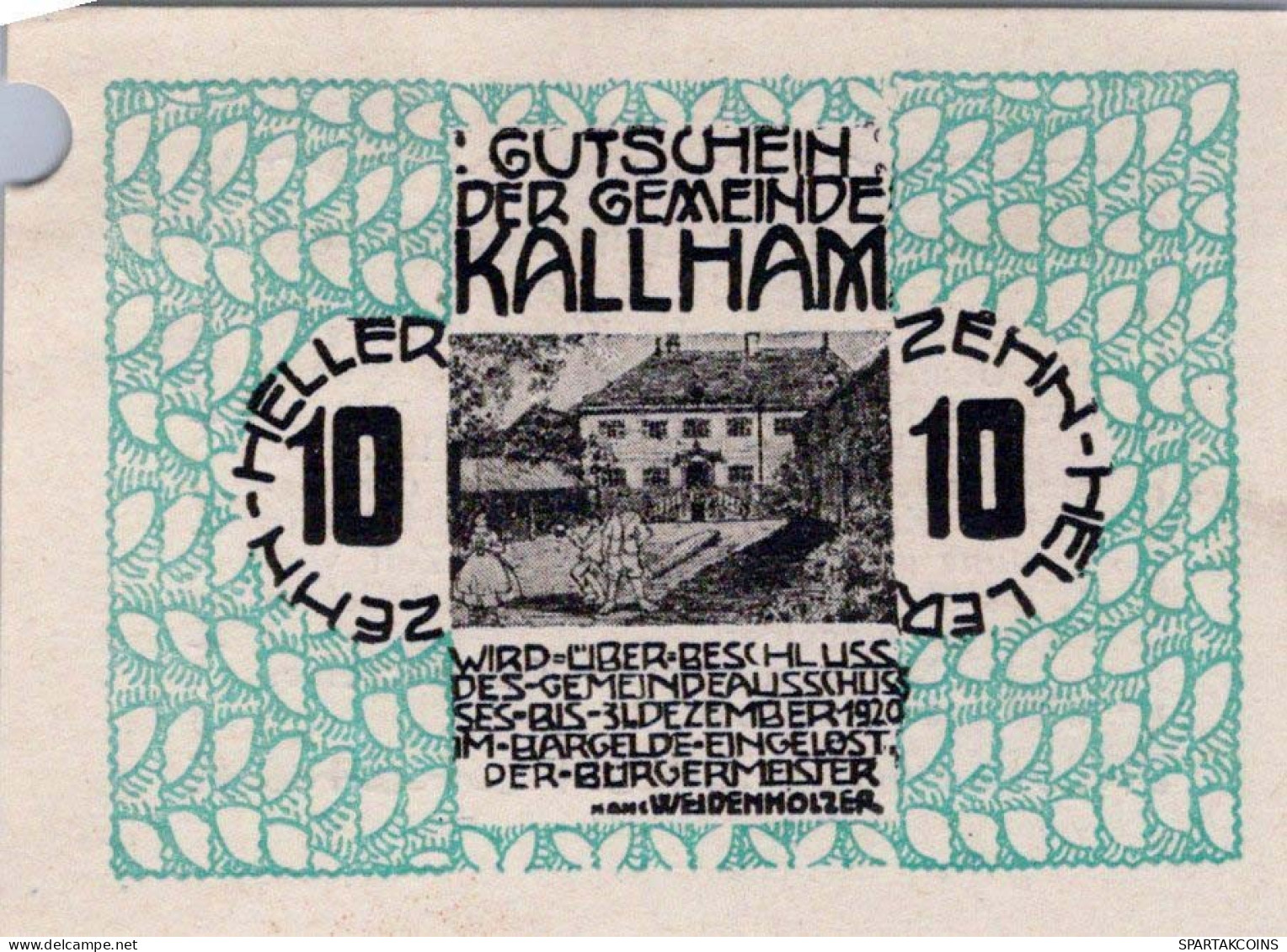 10 HELLER 1920 Stadt KALLHAM Oberösterreich Österreich Notgeld Banknote #PD637 - Lokale Ausgaben