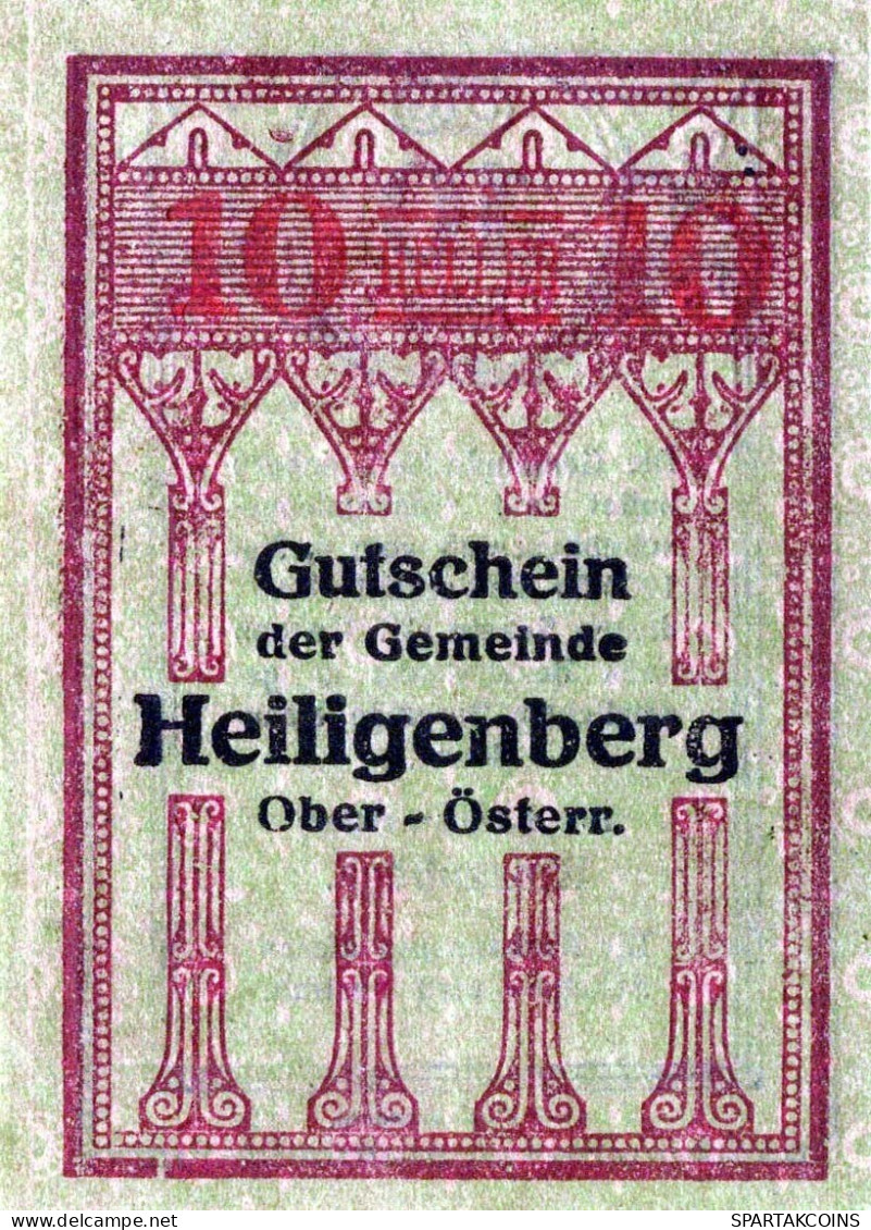 10 HELLER 1920 Stadt HEILIGENBERG Oberösterreich Österreich Notgeld Papiergeld Banknote #PG845 - Lokale Ausgaben