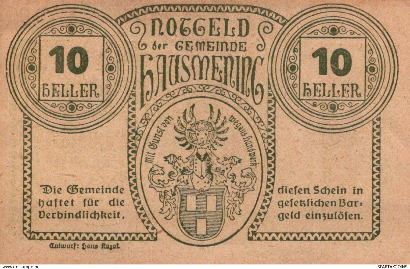 10 HELLER 1920 Stadt HAUSMENING Niedrigeren Österreich Notgeld Papiergeld Banknote #PG860 - [11] Lokale Uitgaven
