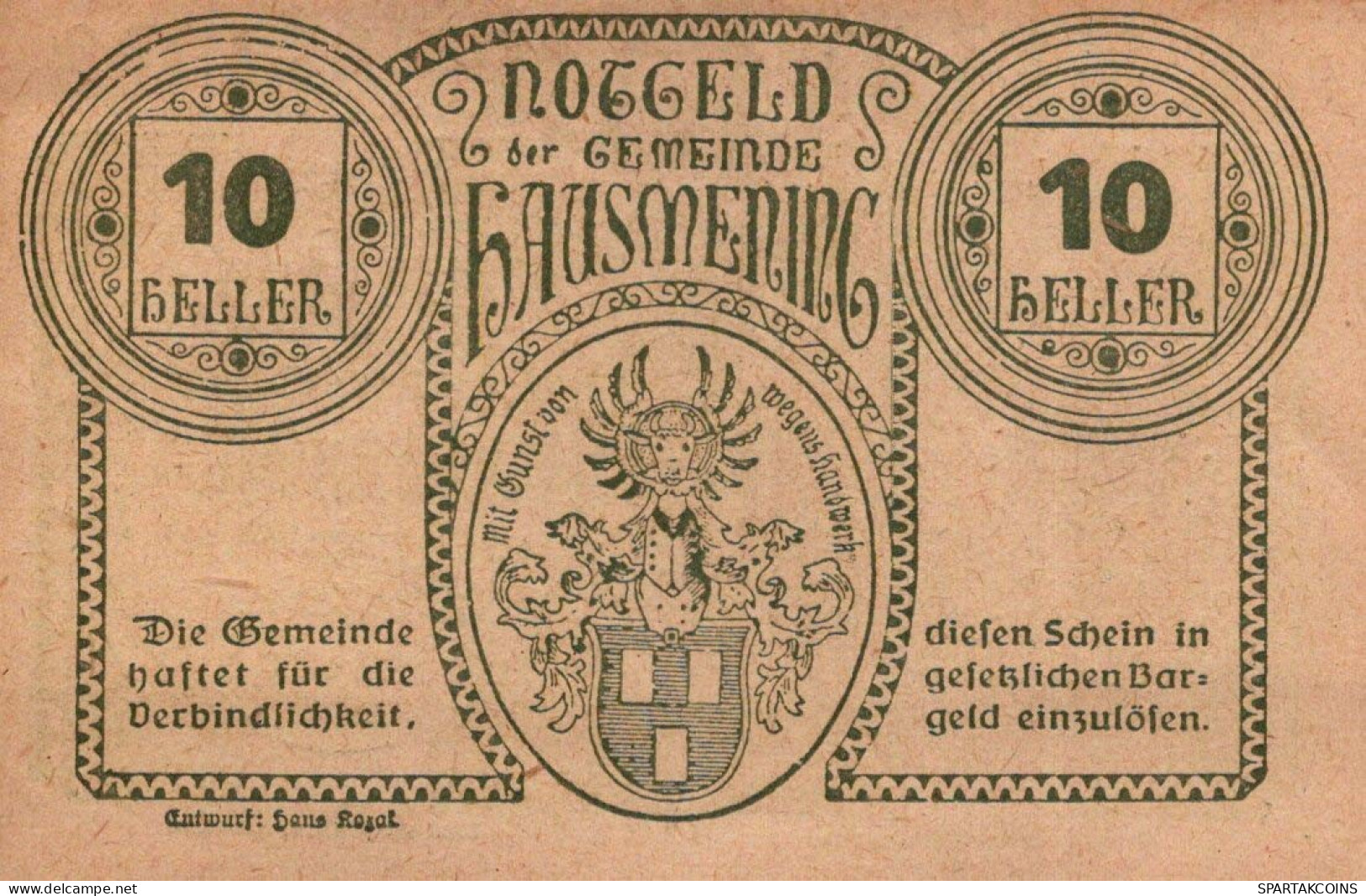 10 HELLER 1920 Stadt HAUSMENING Niedrigeren Österreich Notgeld Papiergeld Banknote #PG860 - Lokale Ausgaben