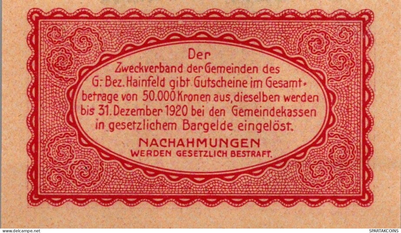 10 HELLER 1920 Stadt HAINFELD Niedrigeren Österreich Notgeld Papiergeld Banknote #PG775 - [11] Lokale Uitgaven