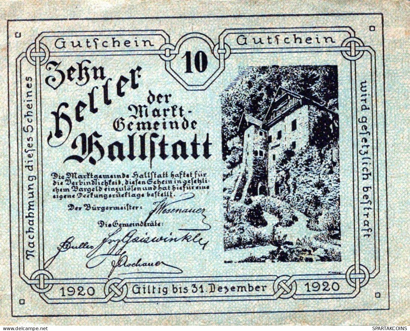 10 HELLER 1920 Stadt HALLSTATT Oberösterreich Österreich Notgeld Banknote #PD580 - [11] Emissioni Locali