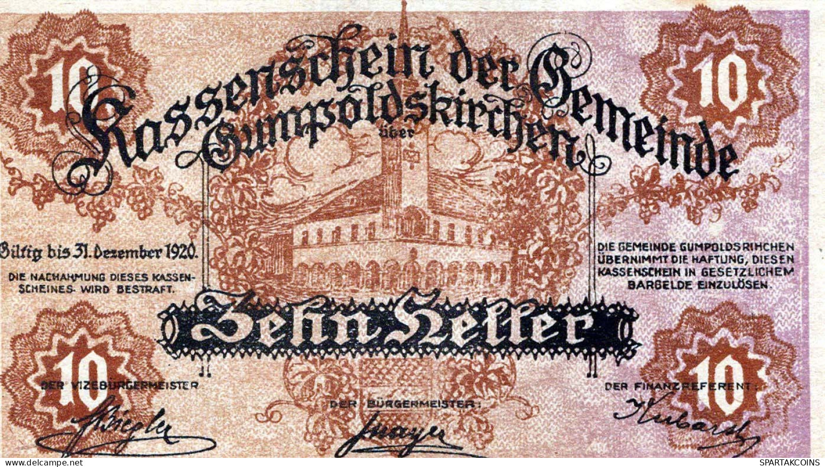 10 HELLER 1920 Stadt GUMPOLDSKIRCHEN Niedrigeren Österreich Notgeld Papiergeld Banknote #PG833 - [11] Local Banknote Issues