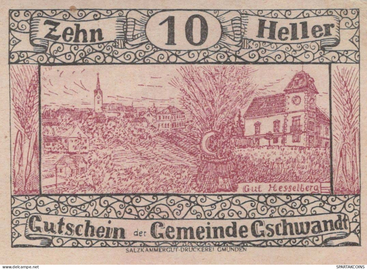 10 HELLER 1920 Stadt GSCHWANDT Oberösterreich Österreich Notgeld Banknote #PF027 - [11] Emisiones Locales